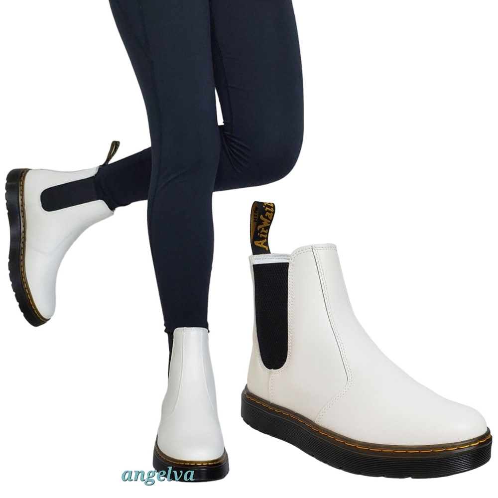 New Dr Martens Dorrian leather chelsea boots white lamper pull on unisex womens